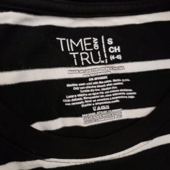 Time Tru S Women's Black White Striped Knit Swing Tank Dress Knee Midi Pockets - Picture 4 of 4
